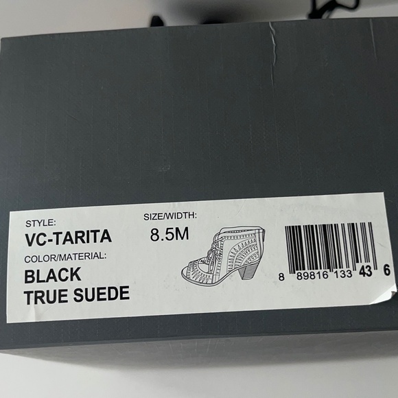 VINCE CUMUTO Tarita Cutout Perforated Lace Up Heeled Sandals Black Peep Toe 8.5 - Picture 5 of 5